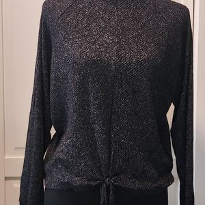 Express Women's Black Knit Tie-Front Sweatshirt